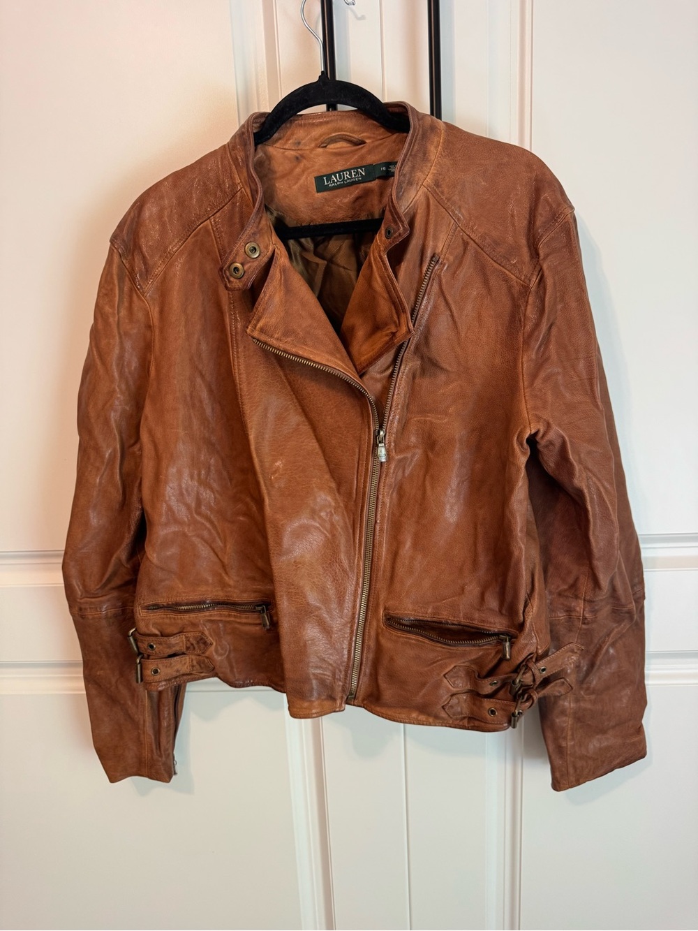 Ralph Lauren Cognac Leather Moto Jacket